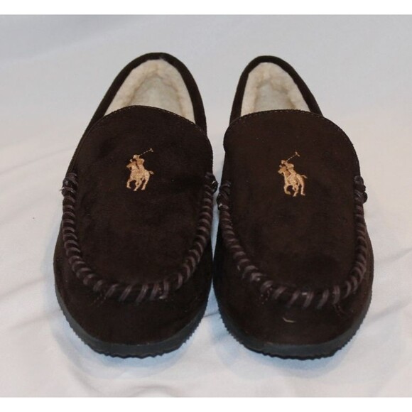 NIB Polo Ralph Lauren Men's Suede Moccasin Slippers BROWN SZ 8 - Picture 4 of 6